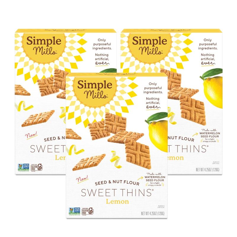 Photo 1 of *EXP 7/30/2024* Simple Mills Lemon Seed & Nut Flour Sweet Thins, Paleo Friendly & Delicious Sweet Thin Cookies, Good for Snacks, Nutrient Dense, 4.25 oz (Pack of 3)