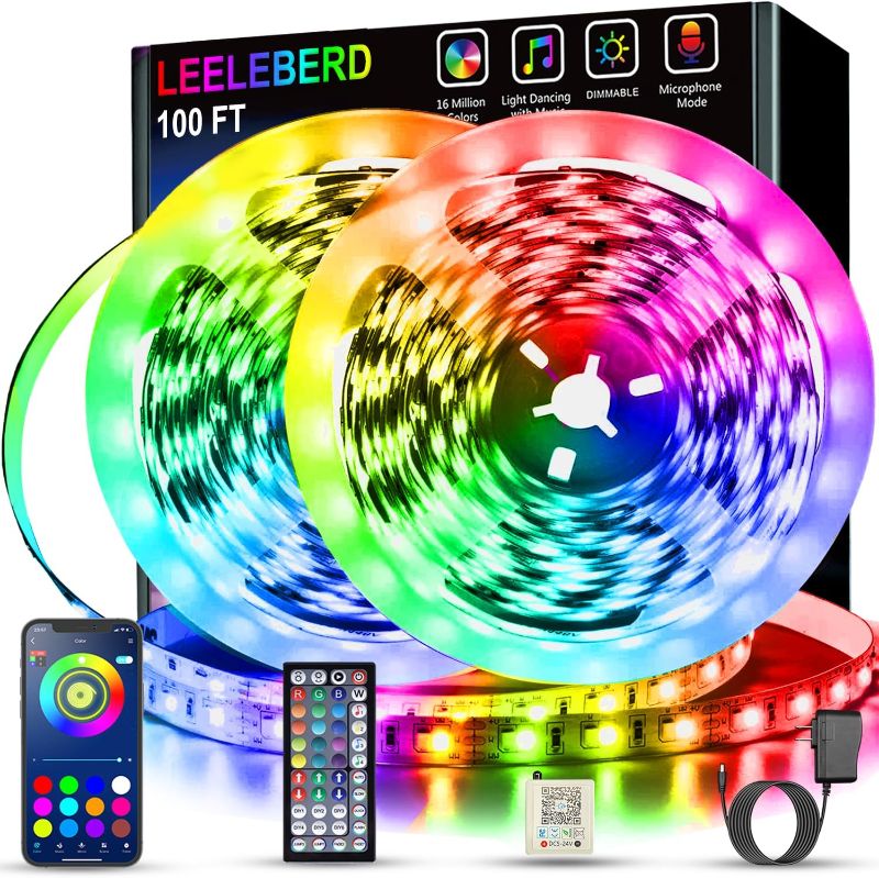 Photo 1 of Leeleberd Led Lights for Bedroom 100 ft (2 Rolls of 50ft) Music Sync Color Changing RGB Led Strip Lights with Remote App Control Bluetooth Led Strip, Led...
