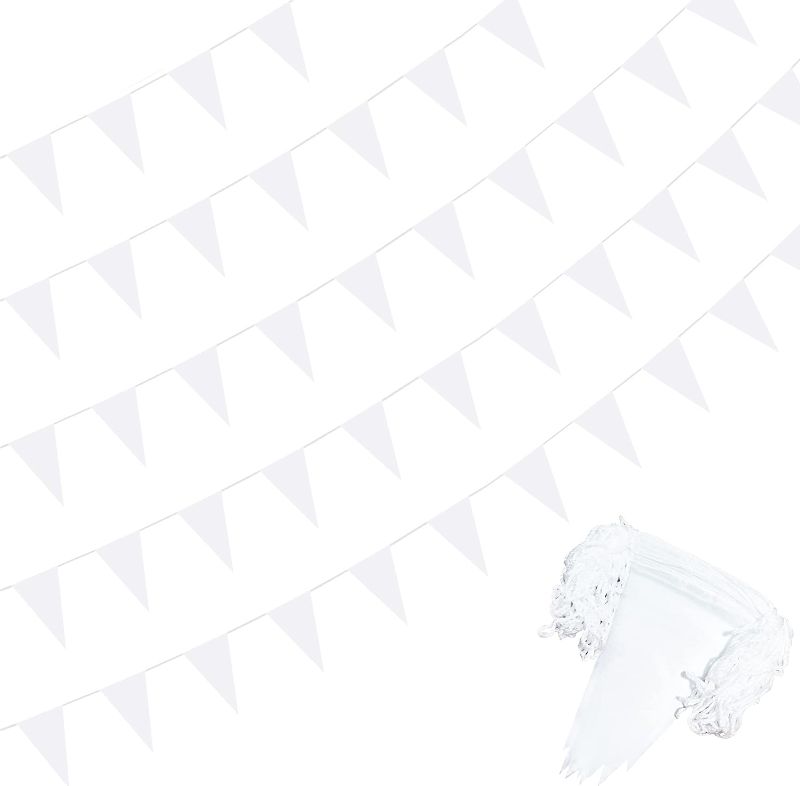 Photo 1 of  75 Pcs Solid White Pennant Flags String DIY Banner with Blank Flag Polyester,Birthday,Party Celebrations and Shops Decorations,130Ft (White)
