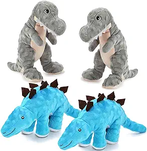 Photo 1 of 4 Pack Dog Squeaky Toys Dinosaur Plush Dog Toy Stuffed Dino Pet Dog Toy with Crinkle Paper Cute Dog Squeak Toys Dinosaur Interactive Pet Chew Toys for Small Medium Large Dogs Puppy, Grey and Blue