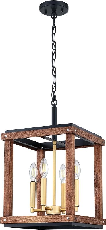 Photo 1 of 2 Pack 4 Light Farmhouse Adjustable Rod Painted Cherry Wood Semi Flush Mount Chandelier Light Fixtures Black Finish,Rustic Hanging Pendant Chandeliers for Foyer Dining Room Kitchen Island Hallway