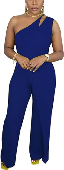 Photo 1 of Aro Lora Womens Sexy One Shoulder Cut Out One Piece Pant Outfit Wide Leg Jumpsuit Romper SIZE S