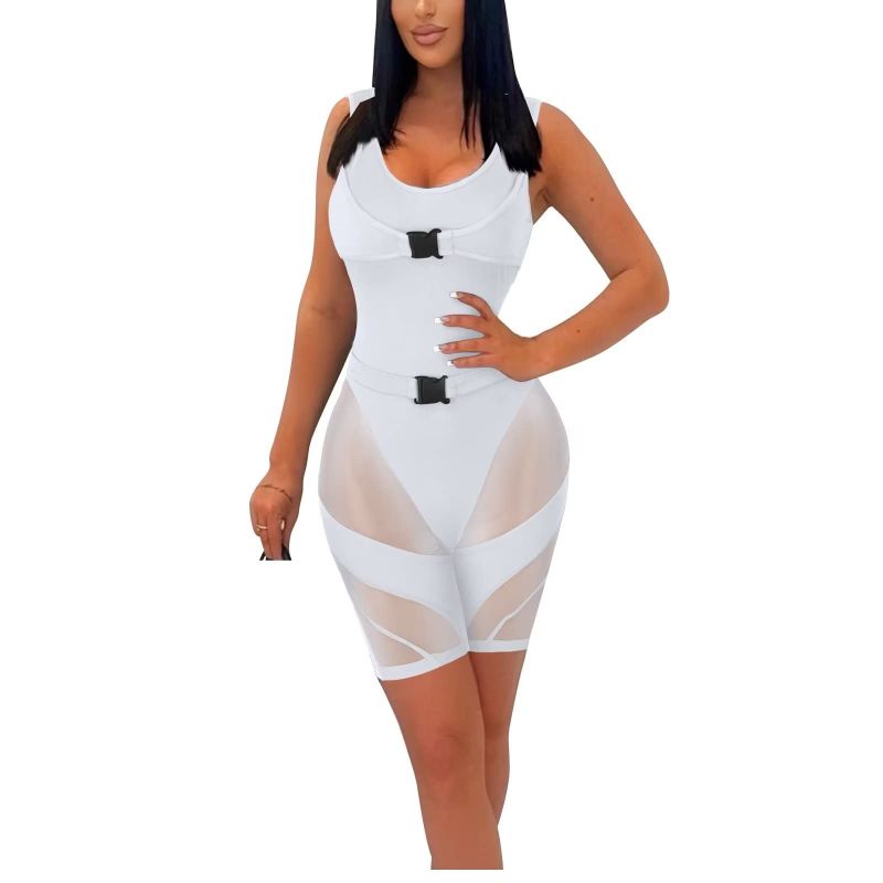 Photo 1 of  BLACK NOT WHITE Women Sexy Sheer Mesh Splicing Bodycon Jumpsuit Romper Clubwear Summer Short One Piece Catsuit SIZE XL 