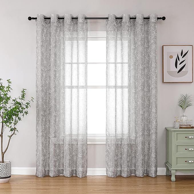 Photo 1 of  RED NOT GREY Regal Home Collections 2 Pack, Whittier Metallic Sheer Grommet Curtain Panel, 54" x 84" Each, Curtains for Living Room, Bedroom Panels, Family Room