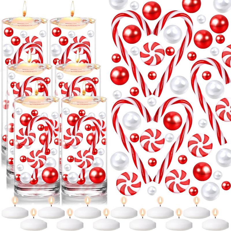 Photo 1 of zzhxkjhky Valentines Day Vase Filler Decorations 6096 Pcs Candy Vase Filler Pearls with 6 Glass Cylinder Vase for Centerpieces 12 Floating Candles for...
