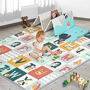 Photo 1 of Baby Play Mat 71" x 59", Foldable Baby Play Mats for Floor, Reversible Waterproof Foam Playmat for Babies and Toddlers, Large Non-Slip Baby Crawling Mat with Travel Bag
