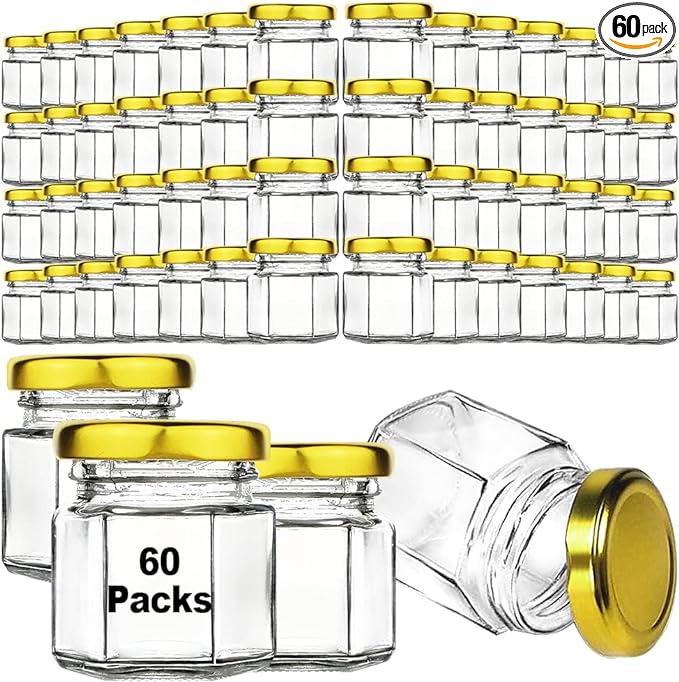 Photo 1 of 59 Pcs Small Glass Favor Jars with Airtight Lids, 1.5 oz Mini Honey Jars for Wedding Favor, Baby Shower, DIY Gift, Small Hexagon Mason Jars for Body Butter, Jam, Spices, Candle, Herbs
