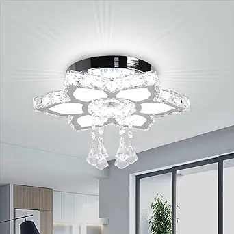 Photo 1 of 13.4" Modern Crystal Chandeliers LED Flower-Shaped Flush Mount Ceiling Light Fixture Chrome Chandeliers for Dining Room Bedroom Hallway Closet (6000K Cool)
