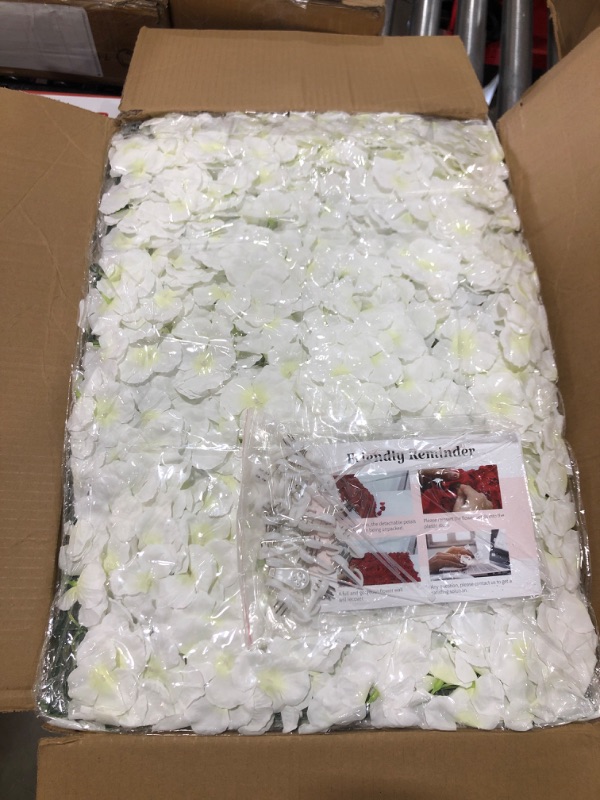 Photo 1 of BLOSMON Flower Wall Panel Backdrop Decor Ivory White Artificial Floral Backdrop for Wedding Party Baby Bridal Shower, 12Pcs Hanging Fake Hydrangea Wall Decoration Silk Faux Hydrangea Flower Backdrop Ivory White 12