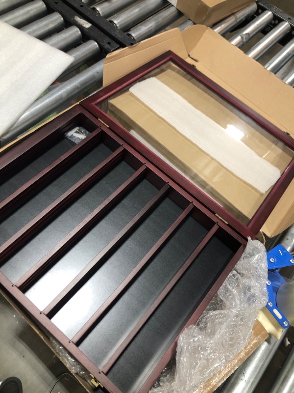 Photo 1 of DecoWoodo Challenge Coin Display Case Military Coin Holder Display Shadow Box with HD Glass Door Medal Chip Poker Coin Holders for Collectors Mahogany Finish 7 Rows Mahogany Finish