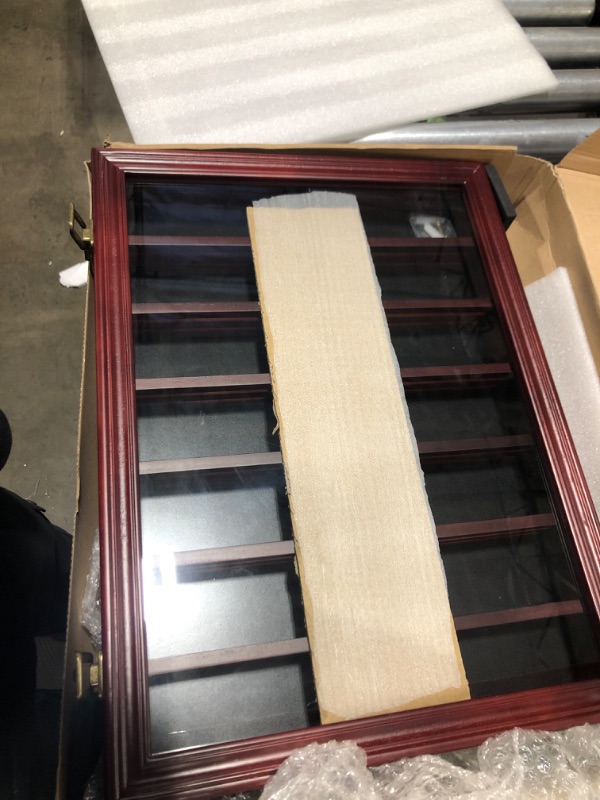 Photo 1 of DecoWoodo Challenge Coin Display Case Military Coin Holder Display Shadow Box with HD Glass Door Medal Chip Poker Coin Holders for Collectors Mahogany Finish 7 Rows Mahogany Finish