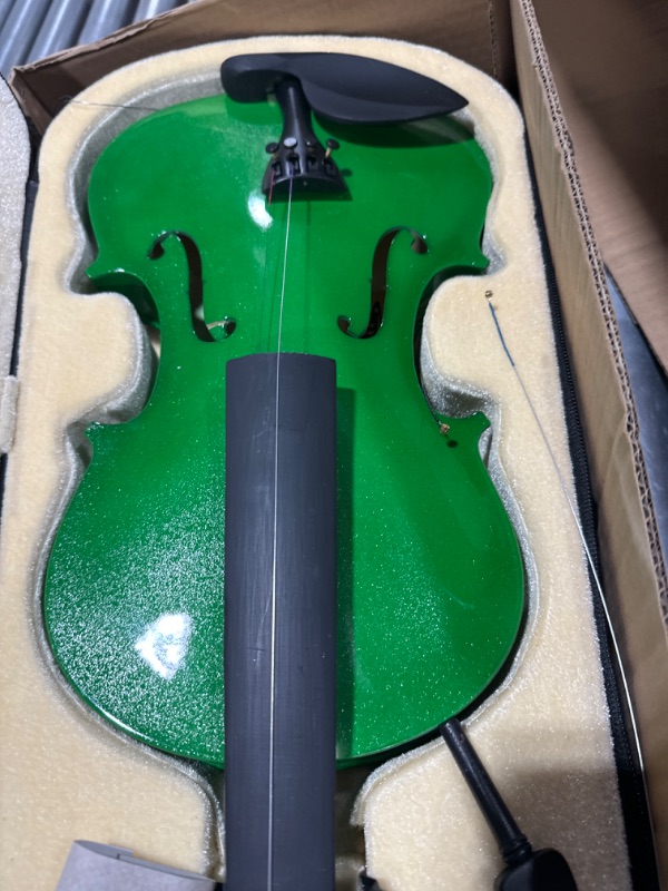 Photo 2 of 1/4 Fiddle Green Colored Premium Violin Outfit for Beginners Adults Kids With 5 Color Fingering Tape- Handcrafted Student Beginner Violin.
