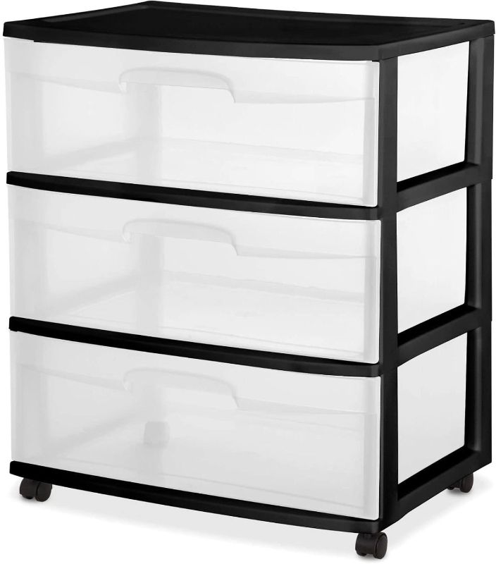 Photo 2 of 3 Drawer Wide Cart Black Storage Plastic
