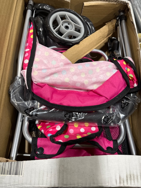 Photo 1 of fash n kolor Twin Baby Doll Stroller - Pretend Play Baby Stroller For Dolls - Toy Stroller With Storage Basket For Baby Doll Accessories Set - Foldable Polka Dot Design Baby Stroller Toy For Kids