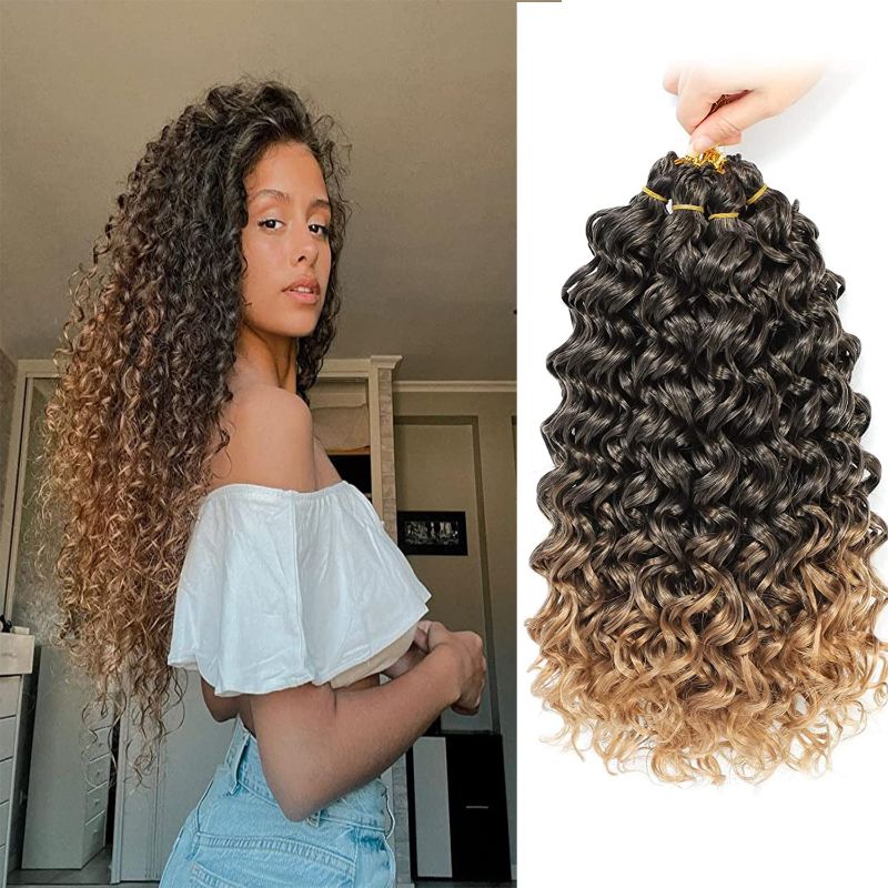 Photo 1 of 18 Inch 8 Pcs Deep Water Wave Crochet Hair For Black Women Brown Blonde Beach Curly Croche Hair Extensions Hair Synthetic Crochet Hair Braids(18inch, T27-8P) 