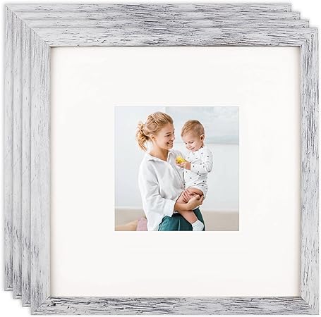 Photo 1 of AEVETE 10x10 Picture Frames Distressed White Rustic Square Frame with 5x5 Mat for Tabletop Wall Decor
