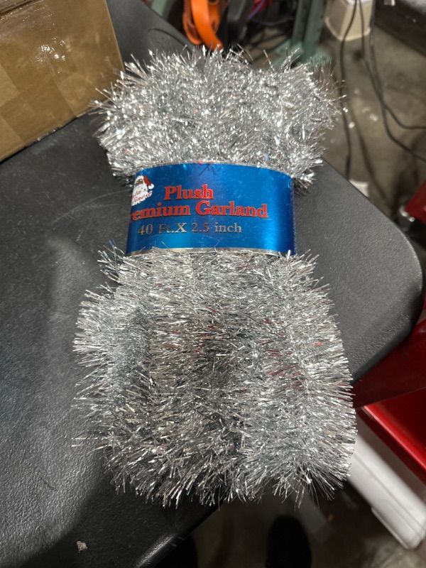 Photo 2 of 40 Ft x 2.5 Inch Plush Premium Tinsel Christmas Garland - Silver