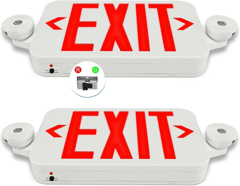 Photo 1 of LEDIARY 2 Pack Exit Sign with Emergency Lights, Red and Green Exit Sign Color Changeable, UL Certified, Battery Backup and Two LED Adjustable Head, Exit Sign for Business