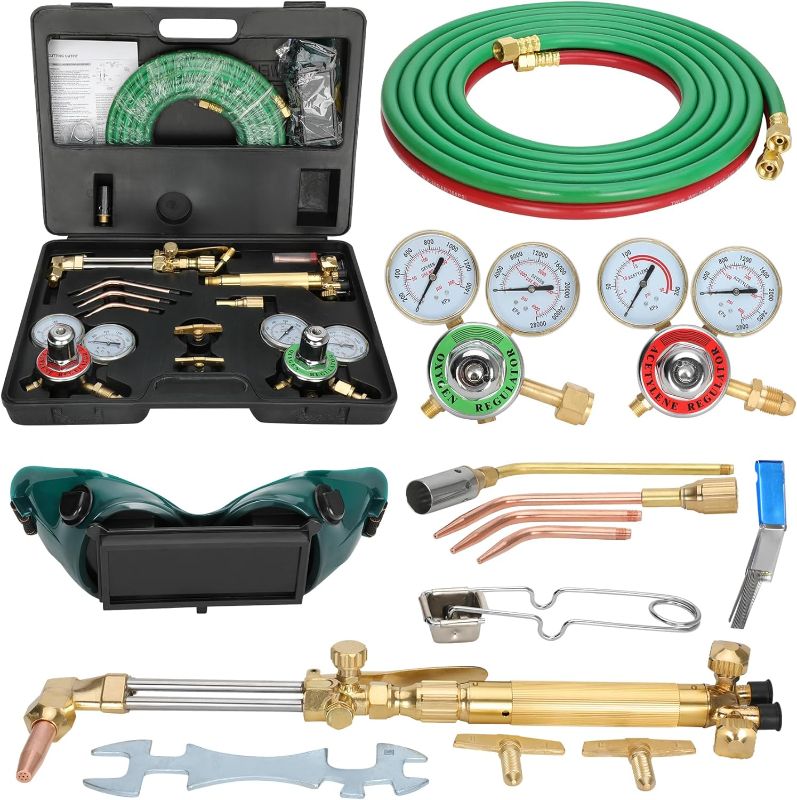 Photo 1 of Upgraded Oxygen and Acetylene Gas Torch and Welding Kit Portable Cutting Torch Kit 17-Piece Oxygen Acetylene Torch Kit with 3 Rods and 1 Cutting Nozzle Heavy Duty Oxygen and Acetylene Torch Kit