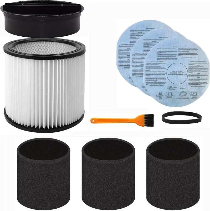 Photo 1 of Replacement Filter for Shop-Vac 90304, 90585, 90350, 90107, 90333, fits most Wet/Dry Vacuum Cleaners 5 Gallon and above, With Lid and Brush (9 Pack)