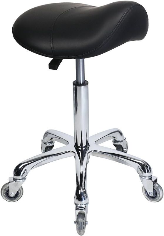Photo 1 of Saddle Stool Rolling Ergonomic Swivel Chair for Dental Office Massage Clinic Spa Salon, 
 Adjustable Hydraulic Stool with Wheels (Without Backrest, Black)