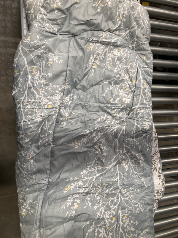 Photo 2 of Flysheep 3 Pieces Grey Quilt Set King Size, Branch with Yellow Spring Flower on Gray, Soft Microfiber Lightweight Summer Bedspread for All Season - 104"x90"