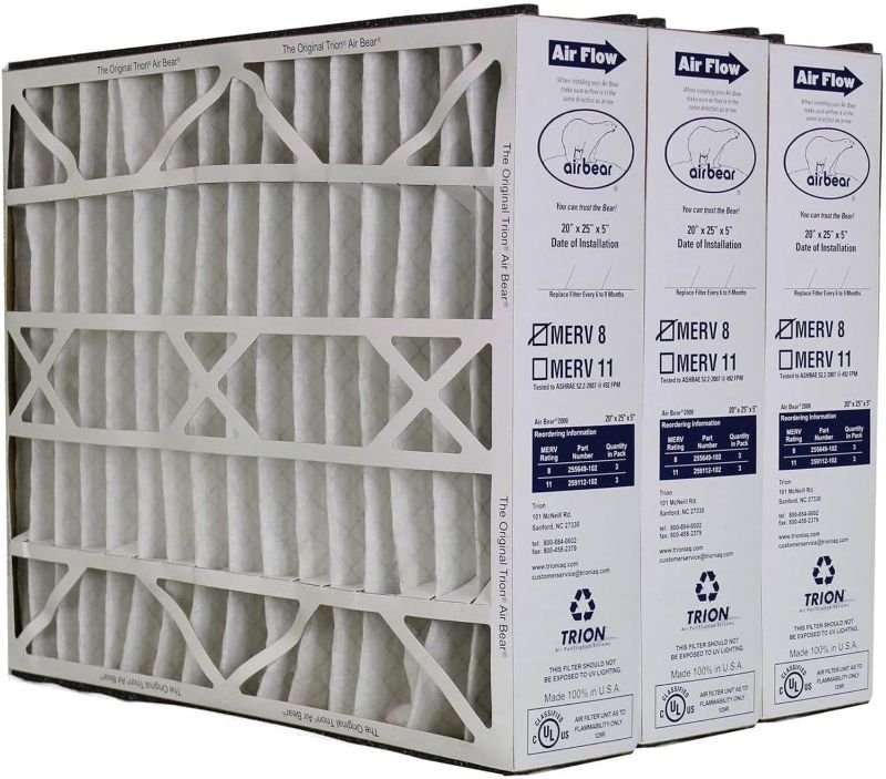 Photo 1 of Trion 255649-102 Air Bear 20 x 25 x 5 Inch MERV 8 High Performance Air Purifier Filter Replacement for Air Bear Supreme, Right Angle, and Cub Air Cleaner Purification Systems (3 Pack)