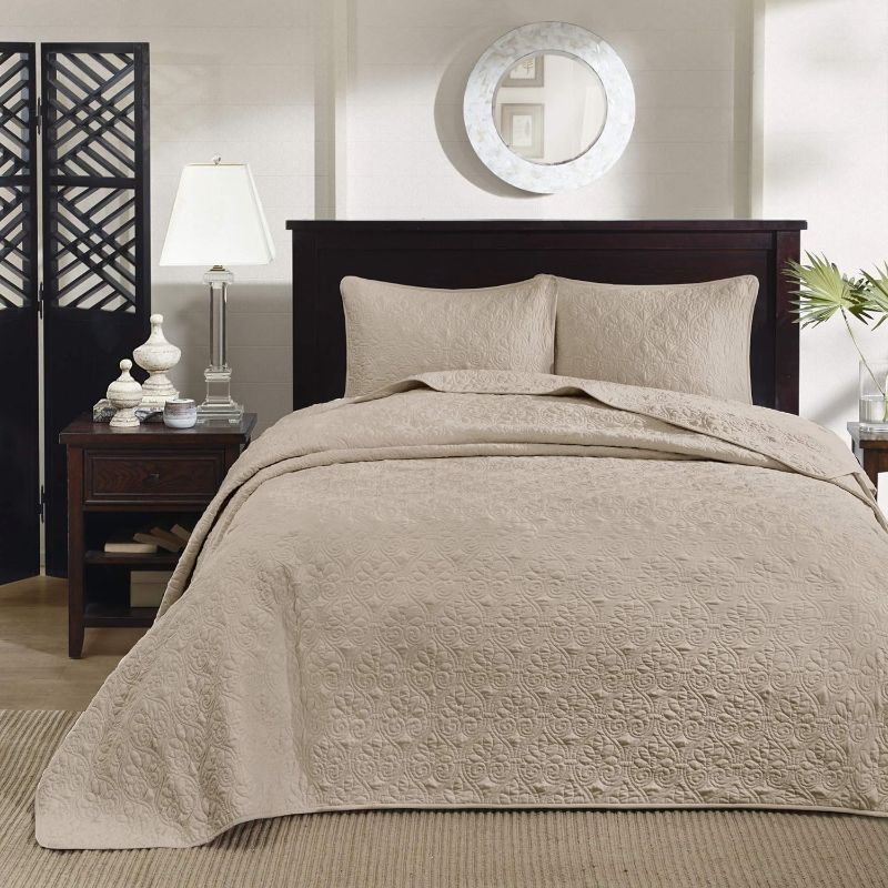 Photo 1 of Madison Park Tufted Chenille Cotton Comforter, All Season Bedding Set, Matching Shams, Viola, Damask - 3 Piece