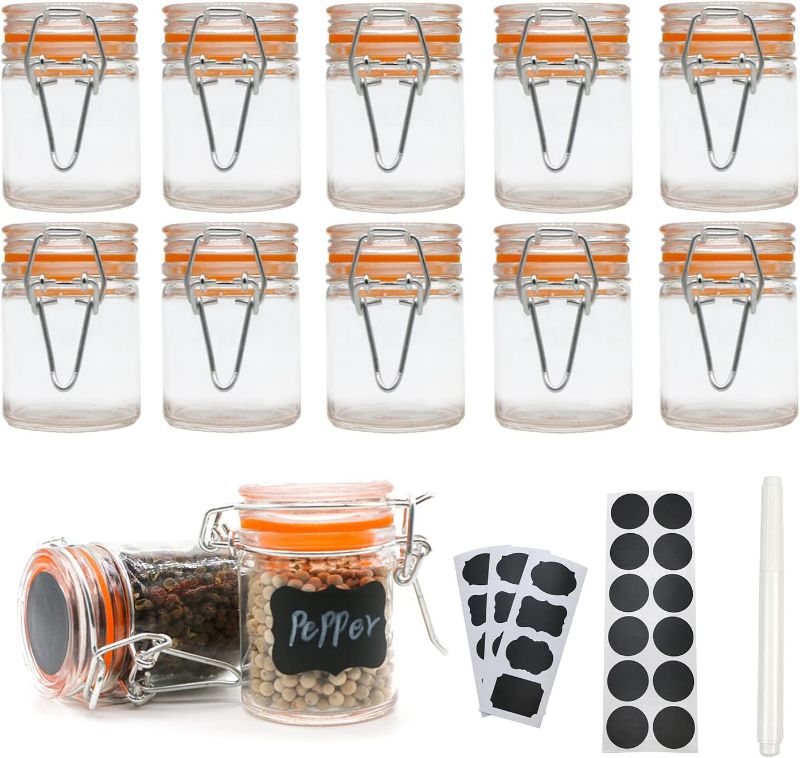 Photo 1 of 1.7 oz Mini Glass Spice Jars with Labels, Small Stash Jars with Airtight Hinged Lid, 12 Pack Empty Spice Bottles with Rubber Gasket for Herb Tea Seasoning Storage