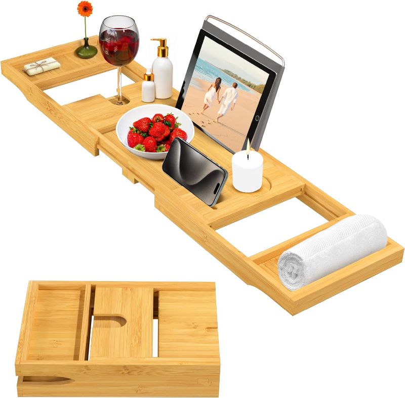 Photo 1 of 
Bathtub Tray for Tub - Adjustable Bamboo Bath Tray for Tub - Collapsible & Folding Bathtub Caddy Bath Tub Tray Wood - Bath Accessories - Unique for Mom...