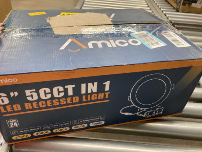 Photo 2 of Amico 24 Pack 6 Inch 5CCT Ultra-Thin LED Recessed Ceiling Light with Junction Box, 2700K/3000K/3500K/4000K/5000K Selectable, 1050LM Brightness, Dimmable Canless Wafer Downlight, 12W Eqv 110W-ETL&FCC