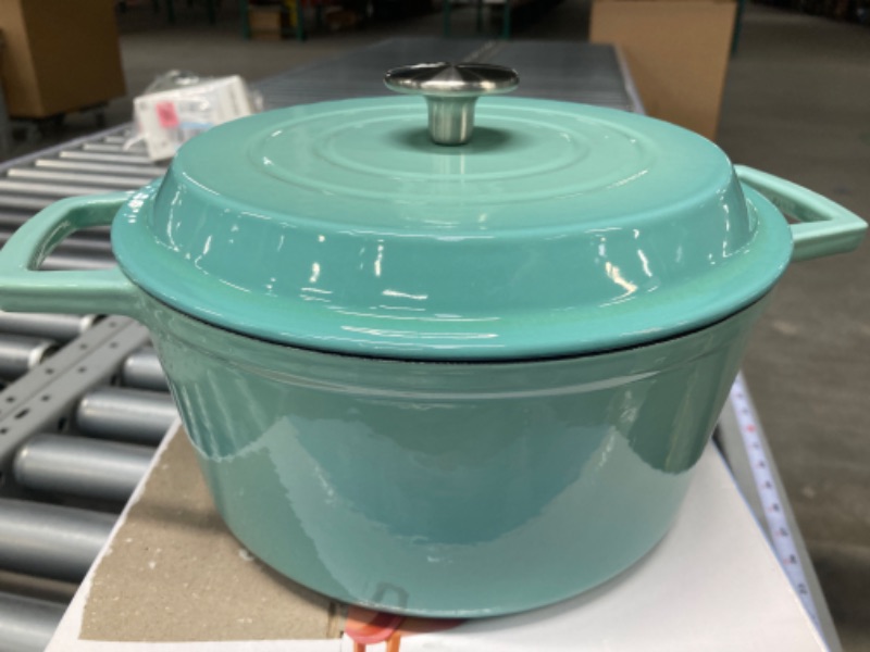 Photo 5 of 4.2 QT Cast Iron Dutch Oven, Non-stick and Enamel Interior, Multi-purpose Cooking & Baking on Different Cooktops, Dishwasher Safe, and the Gift for Family and Friends - Misty Teal