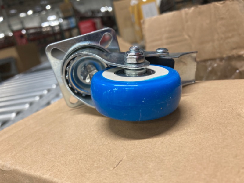 Photo 4 of 12 Pack with Brake Caster Wheels Swivel Plate Casters On Blue Polyurethane Wheels PU 12 Pack With Brake Blue