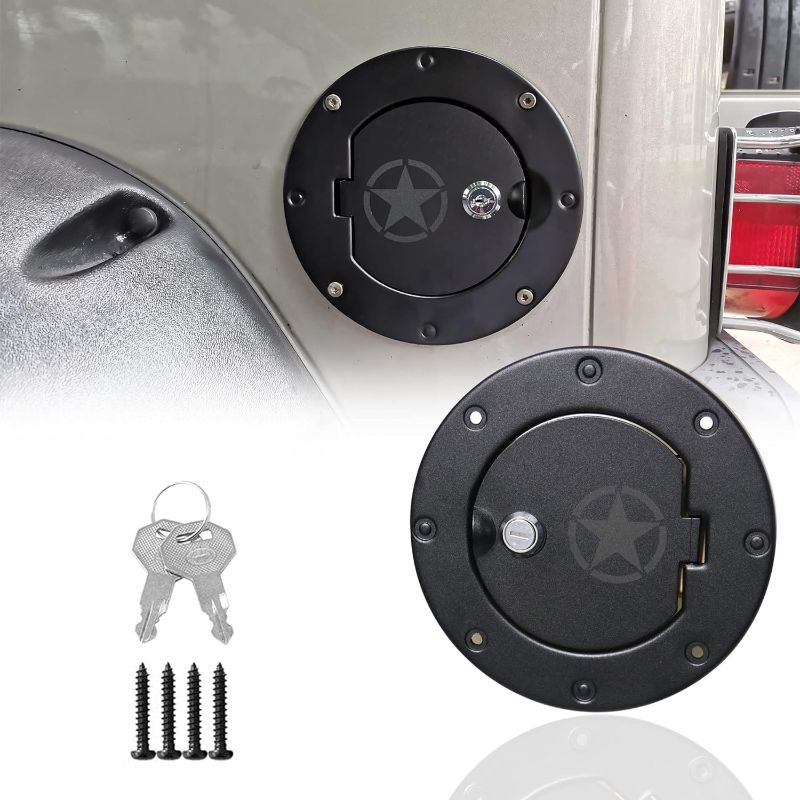 Photo 1 of Aluminum TJ Gas Cap Cover Gas Door Fuel Tank Cover with Lock for Jeep Wrangler TJ 1997-2006 Star