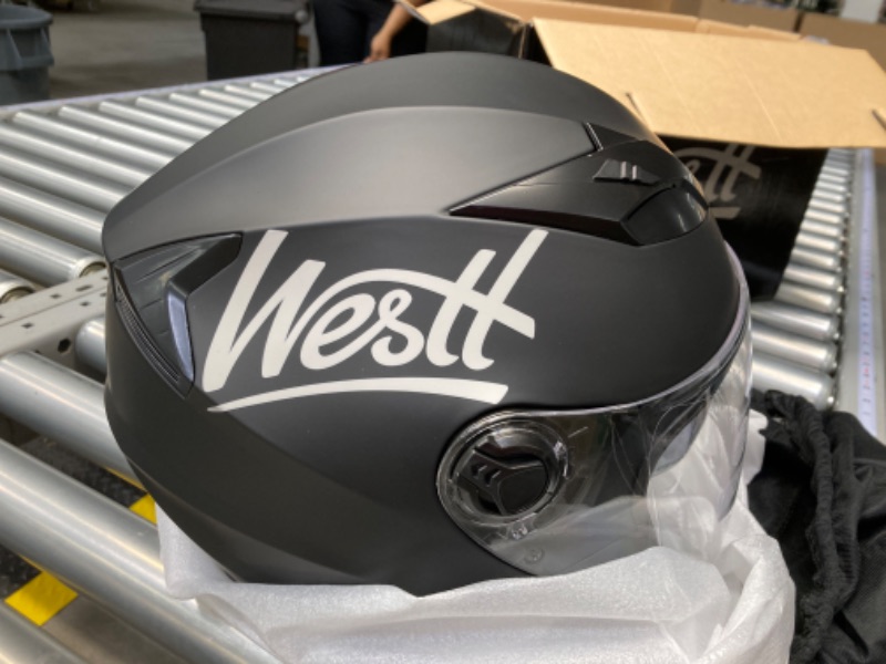 Photo 3 of Westt Jet – Open Face Motorcycle Helmet for Men and Women with Sun Visor – Lightweight, Compact, DOT Approved Black S (21.65-22.04 in)