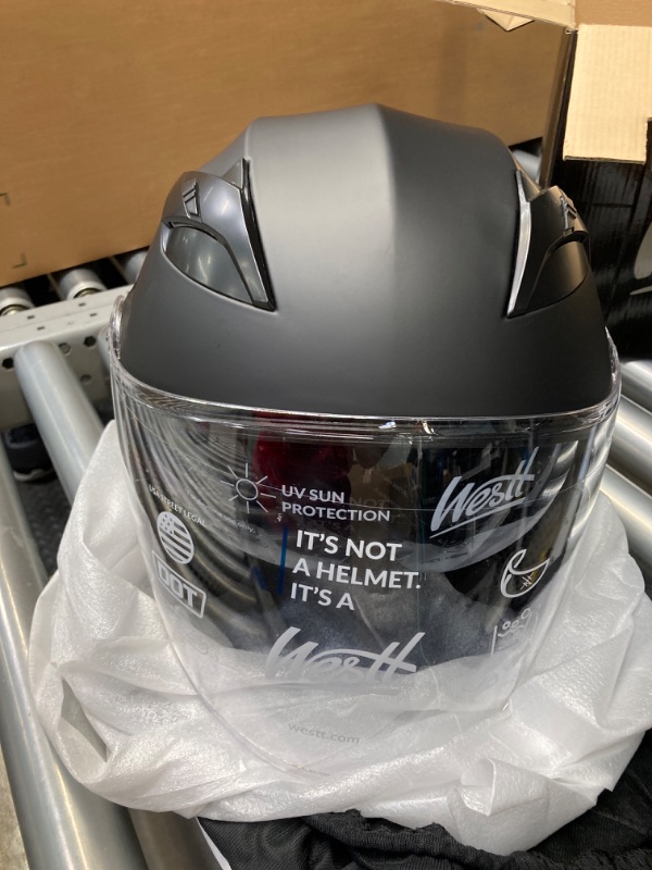 Photo 2 of Westt Jet – Open Face Motorcycle Helmet for Men and Women with Sun Visor – Lightweight, Compact, DOT Approved Black S (21.65-22.04 in)