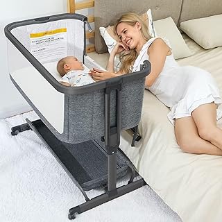 Photo 1 of AMKE 3 in 1 Baby Bassinets,All Mesh Bedside Sleeper for Baby,Easy to Assemble Bassinet for Newborn/Infant,Baby Cradle with Storage Basket,Adjustable Bedside Crib,Safe Portable Baby Bed Grey - All Mesh