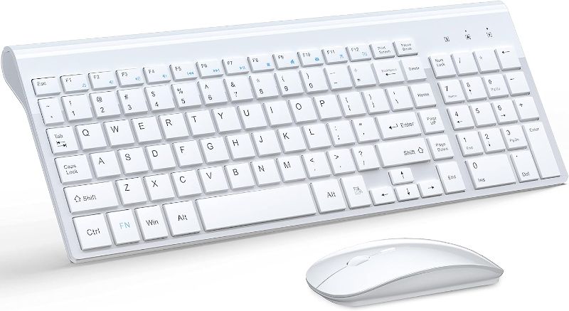 Photo 1 of **Missing Mouse**TopMate Wireless Keyboard Ultra Slim Combo, 2.4G Silent Compact USB Mouse and Scissor Switch Keyboard Set with Cover, 2 AA and 2 AAA Batteries, for PC/Laptop/Windows/Mac - White
