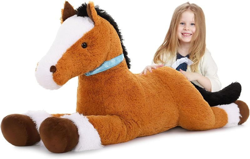 Photo 1 of MaoGoLan Large Horse Plush Stuffed Animal, Big Horse Plush Toy, Jumbo Stuffed Horse, Ridable Pony Plush Pillow for Kids Girls Brown
