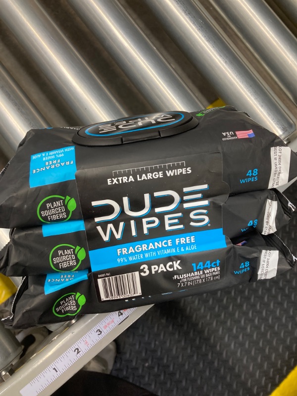 Photo 2 of DUDE Wipes Flushable Wipes Dispenser, Unscented Wet Wipes with Vitamin-E & Aloe for at-Home Use, Septic and Sewer Safe, 48 Count (Pack of 3) Fragrance Free