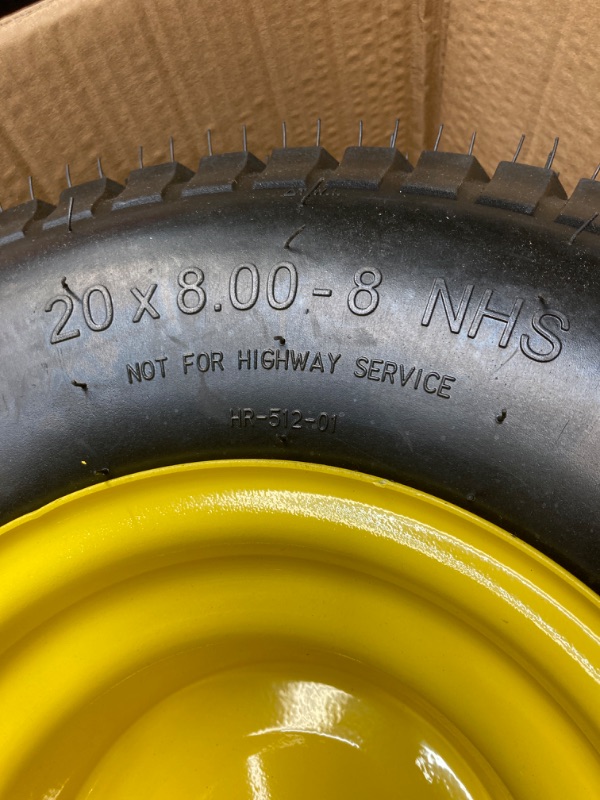 Photo 1 of (2-Pack) 20x8.00-8 Rear Tire and Wheel Assemblies - 4 Ply Tubeless Tire Compatible Replacement for Riding Lawn Mowers - 3/4" Borehole, 3.5" Offset Hub and 3/16" Keyway