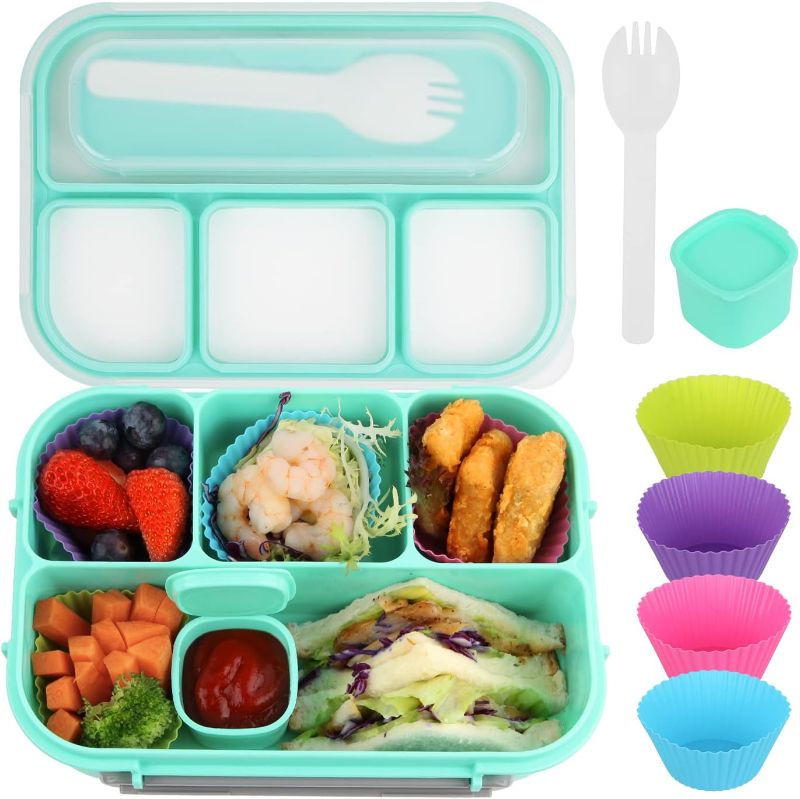 Photo 1 of Bento Lunch Box Adult Lunch Box, Lunch Box Kids, Lunch Containers for Adults/Kids/Students,1300ML-4 Compartment Bento Lunch Box (green)
