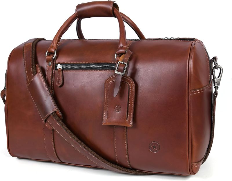 Photo 1 of 30 Inch Expandable Leather Travel Duffle Bag | Gym Sports Bag Airplane Luggage Carry-On Bag | Gift for Father's Day By Aaron Leather Goods Aegean brown