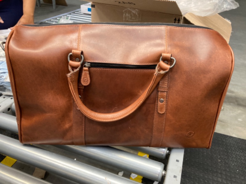 Photo 1 of 30 Inch Expandable Leather Travel Duffle Bag | Gym Sports Bag Airplane Luggage Carry-On Bag | Gift for Father's Day By Aaron Leather Goods Aegean brown