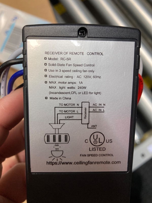 Photo 3 of Hunter Fan Remote Control Replacement, Universal Ceiling Fan Remote Control Kit for Hunter Harbor Breeze Hampton Bay, 3-Speed Control Fans with Dimmer, Suitable for Hunter 99122 99123 99600 RC-05+5R