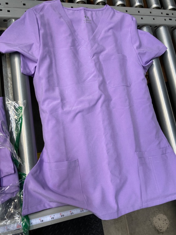 Photo 2 of Scrubs for Women Set - Stretch V-Neck Scrub Top & Jogger Pant with 8 Pockets Light Purple Medium