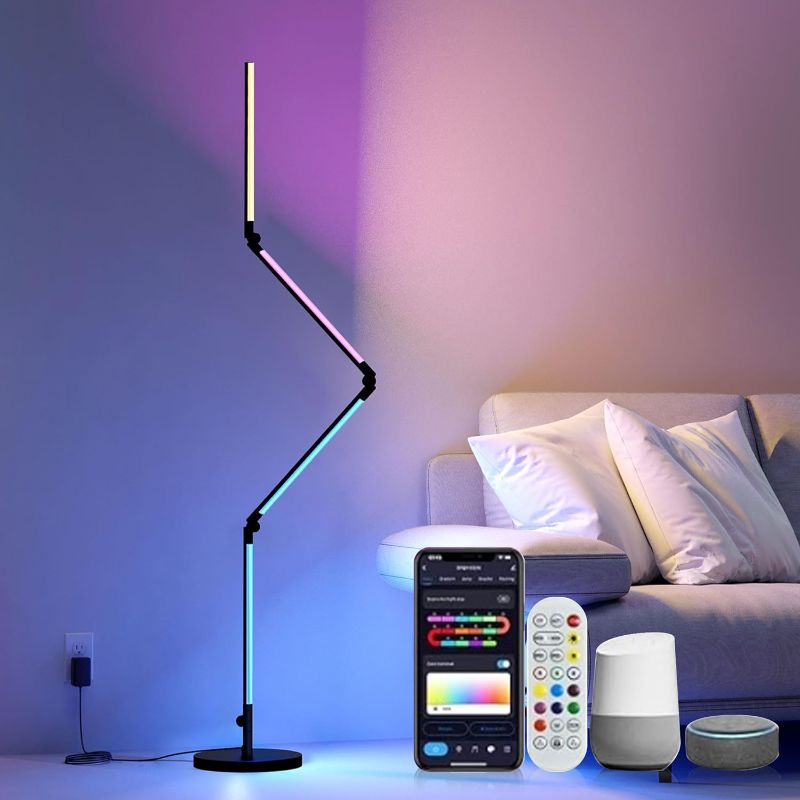 Photo 2 of Rota RGB Floor Lamp, Smart Corner Lamp for Living Room Clearance,Modern LED Floor Lamp with Wi-Fi App Control and Music Sync, Standing Floor Lamp for Bedroom Living Room Black