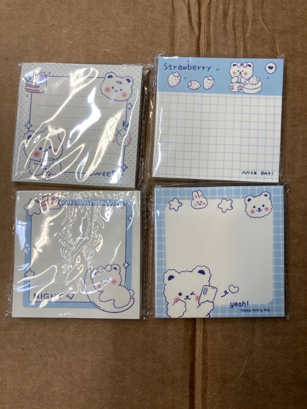 Photo 2 of Cute Sticky Notes, 4 Pack Cartoon Sticky Notes Cute Bear Markers Flags Self-Stick Memo Pads Students Home Office Roommates Gifts Tab Supplies 320 Sheets (inches, 3.14 x 3.14)