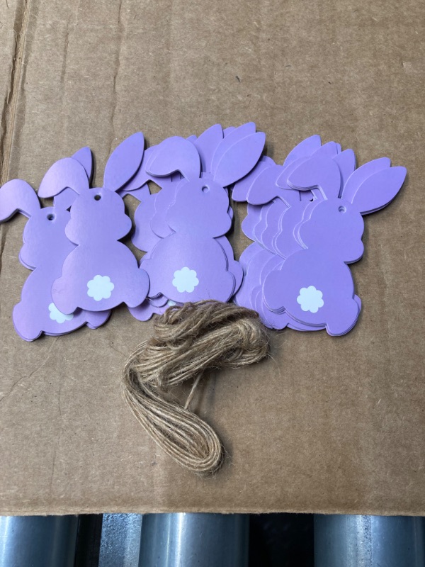 Photo 3 of 50Pcs Easter Bunny Tags Happy Easter Paper Hanging Tag with Strings Decorations Blue Rabbit Shape Hanging Labels for Spring Home DIY Gift Holiday Party Favor Decor