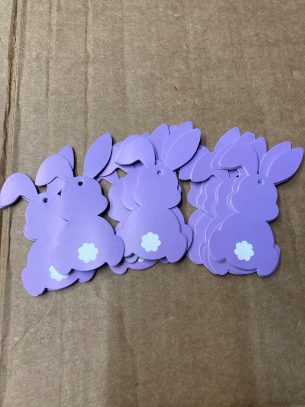 Photo 3 of 50Pcs Easter Bunny Tags Happy Easter Paper Hanging Tag with Strings Decorations Blue Rabbit Shape Hanging Labels for Spring Home DIY Gift Holiday Party Favor Decor